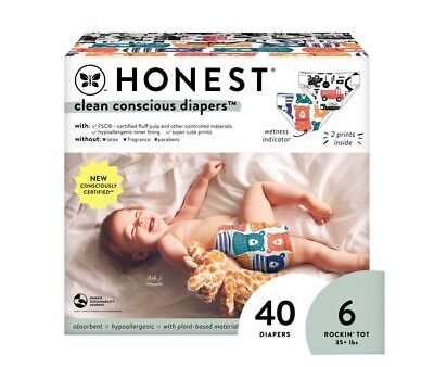 [2 Pack]- Honest Clean Conscious Disposable Diapers - Big Trucks & Beary Cool - Size 6 - 40ct For Discount