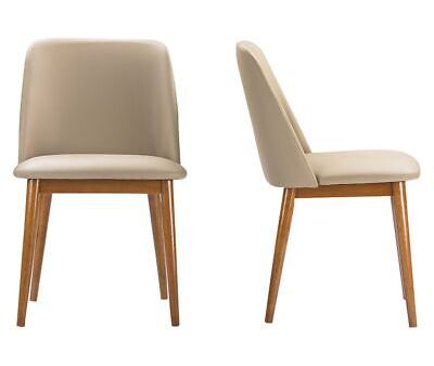 Lavin Mid-Century  Walnut  Light Brown and Beige Faux Leather Dining Chair (Set of 2) Supply