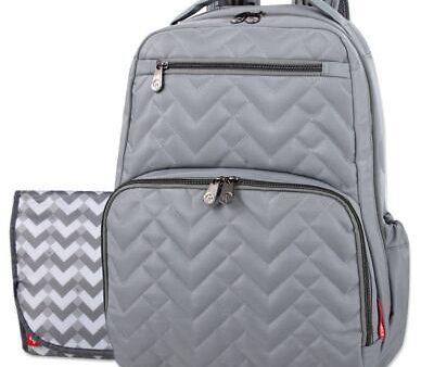 Fisher-Price 17”L Signature Morgan Quilted Multi-Pocket Diaper Bag Backpack with Matching Changing Pad, Insulated Bottle Pocket, Tablet Pocket and Stroller Straps in Gray Online Sale