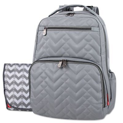 Fisher-Price 17”L Signature Morgan Quilted Multi-Pocket Diaper Bag Backpack with Matching Changing Pad, Insulated Bottle Pocket, Tablet Pocket and Stroller Straps in Gray Online Sale