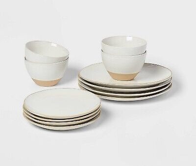 12pc Stoneware Wethersfield Artisan Dinnerware Set White - Threshold on Sale